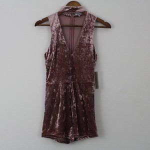 TOBI Velvet Pink Plunging Choker Neckline Romper